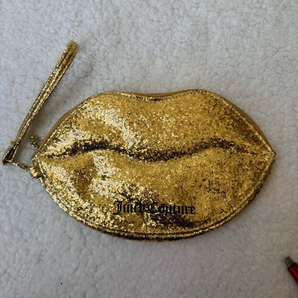 Juicy Couture Gold Glitter Lip Clutch Wristlet